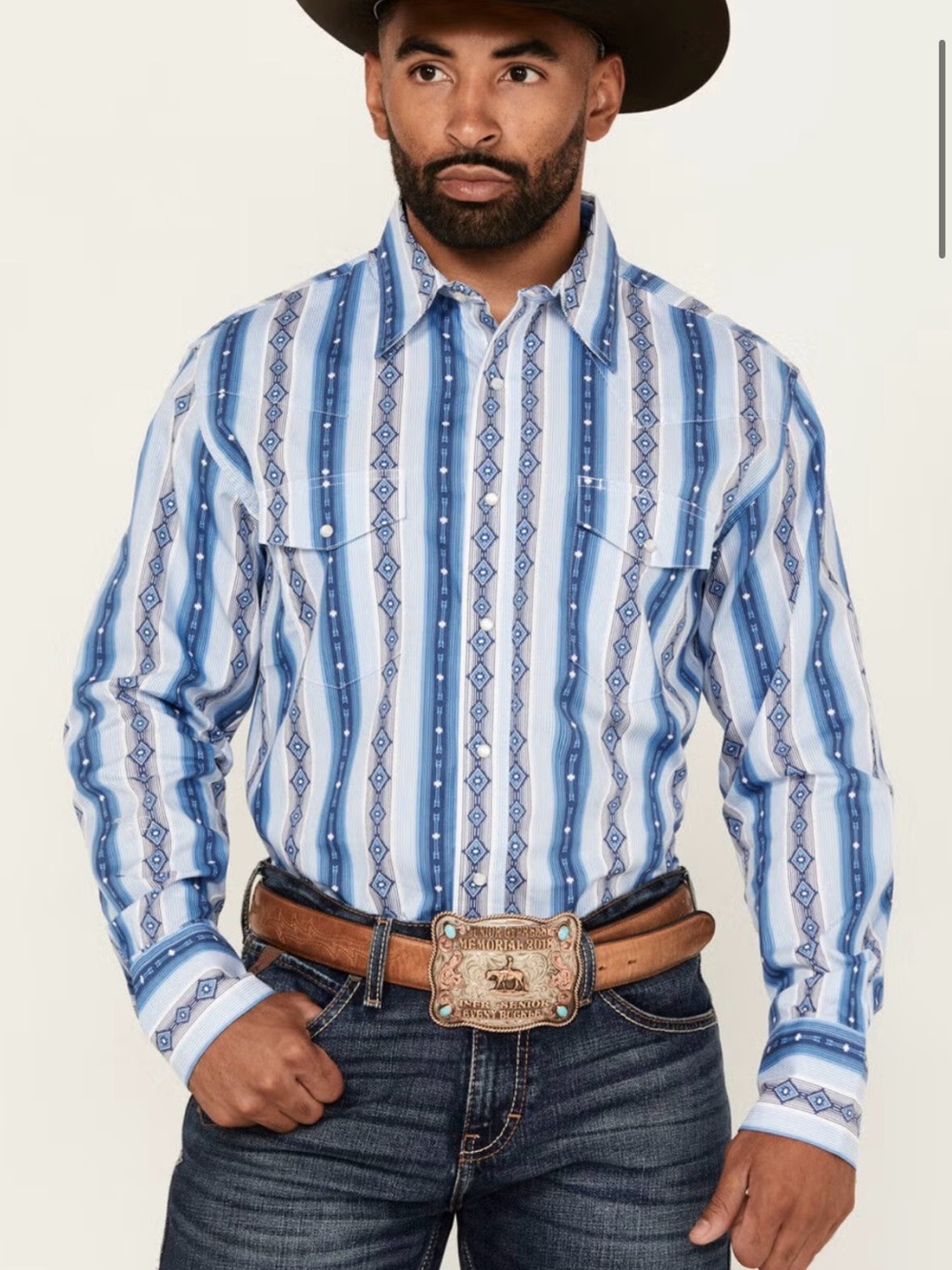 WRANGLER MEN'S CHECOTAH SOUTHWESTERN PRINT LONG SLEEVE SNAP WESTERN SHIRT